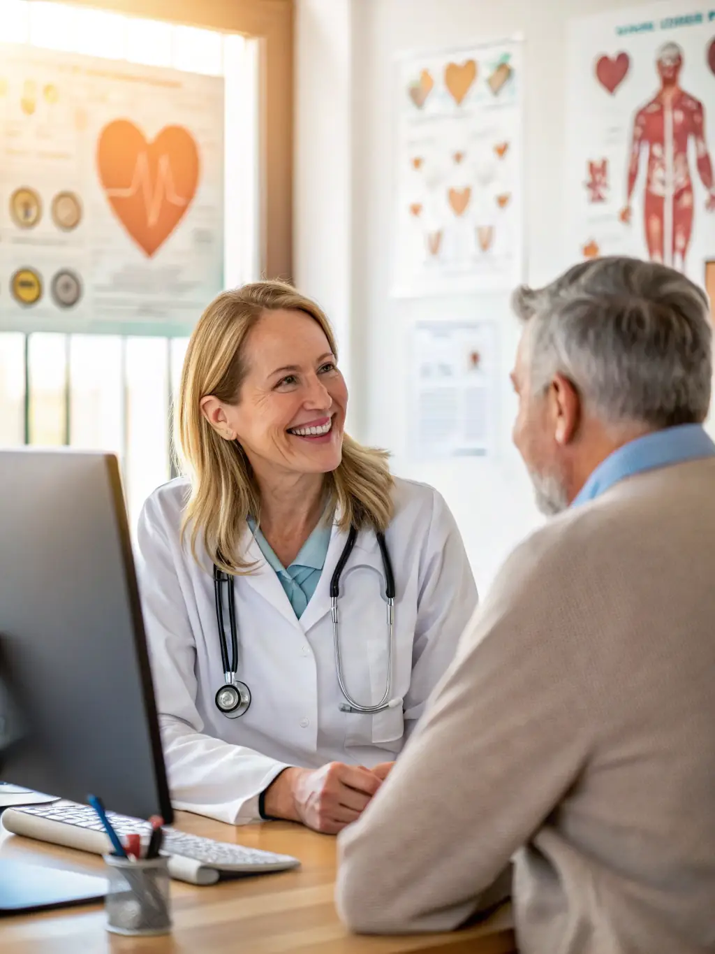 A doctor consulting with a patient, symbolizing medical retirement and accident assistance.