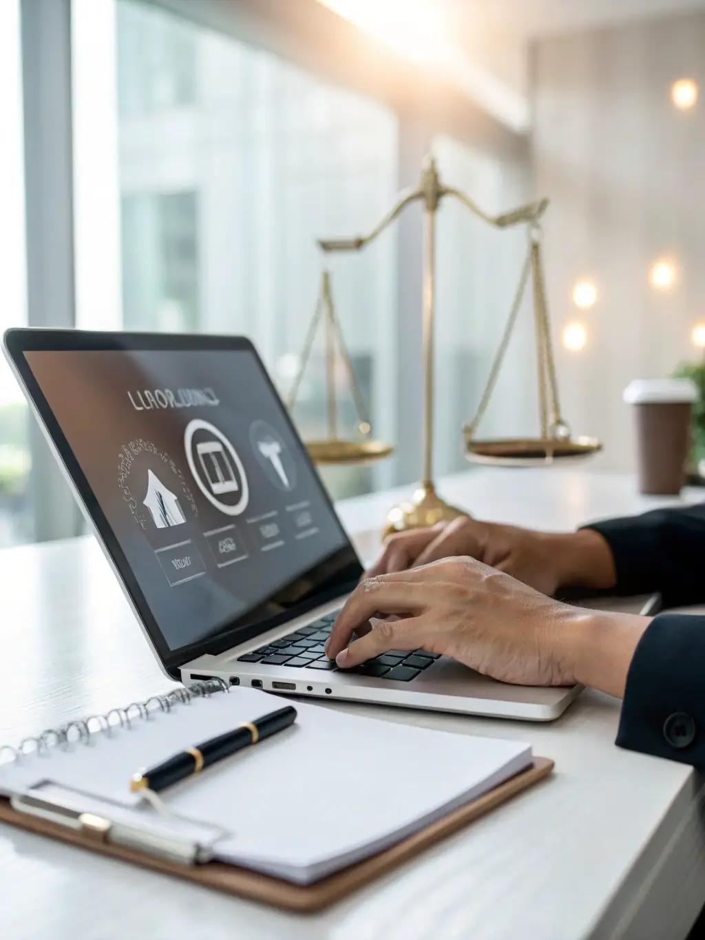 A laptop displaying a dashboard with real-time data and progress indicators, representing CMP Prev's exclusive portal for monitoring social security cases.