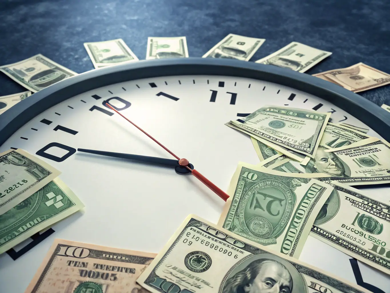 Image showing a clock with money flying away, representing the loss of potential retirement benefits due to delayed action.